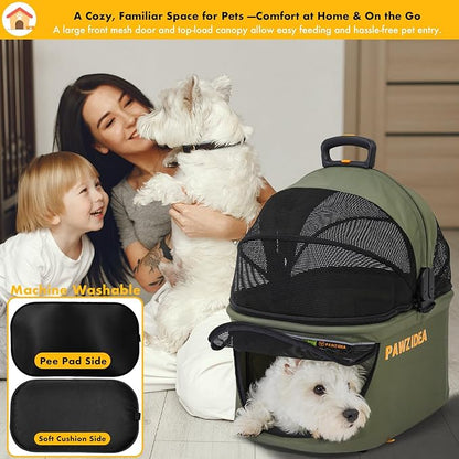 PAWZIDEA Portable Small Dog Crate for Car Travel up 33lbs, Enclosed Dog Car Seat Soft-Sided, Escape-Proof Reversible No-Zip Canopy, Foldable Pet Carrier Seatbelt for Small Medium Puppies & Cats Kennel