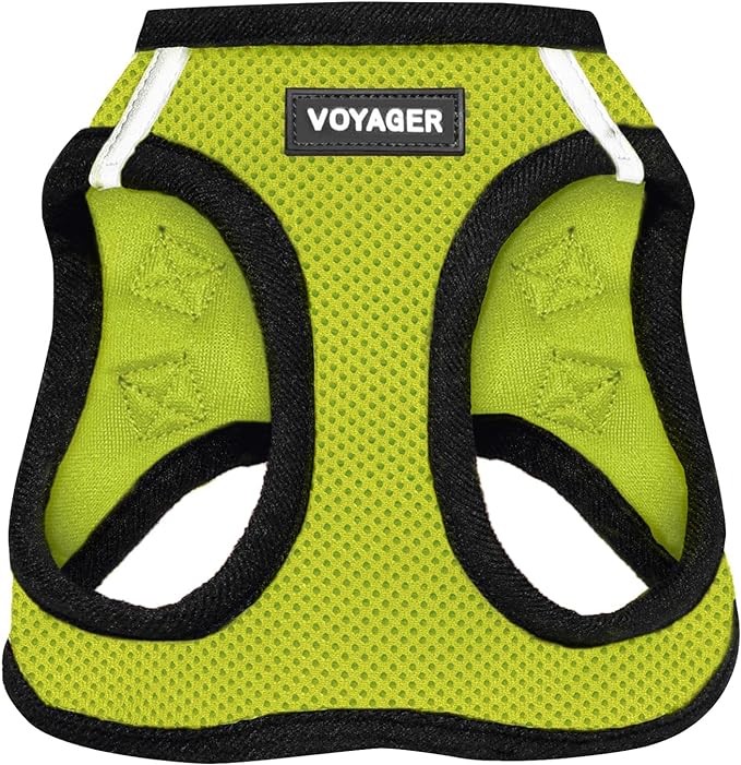 Best Pet Supplies Voyager Step-in Air Harness - All Weather Mesh, Reflective, No Pull Harness for Dogs, Cats - Secure with Hook & Loop Fastener, Buckle, Double D-Rings - Lime Green/Black Trim, XXS