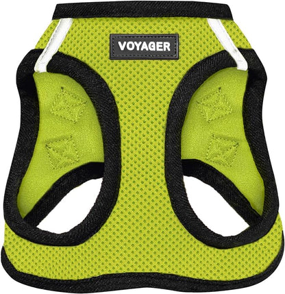 Best Pet Supplies Voyager Step-in Air Harness - All Weather Mesh, Reflective, No Pull Harness for Dogs, Cats - Secure with Hook & Loop Fastener, Buckle, Double D-Rings - Lime Green/Black Trim, L