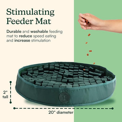 Reggie Stimulating Feeding Mat for Dogs, for Dog Calming Support, Reducing Speed Eating, and Mental Stimulation, 20" Large Diameter, Hunter Green