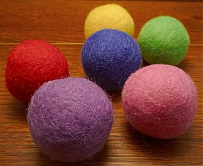 Wool Cat Balls - Safe Silent Felt Ball Toys - Fun Colorful Soft Quiet Wool Kitty Toys - Unique for Cat Lovers - Hand Made in Nepal