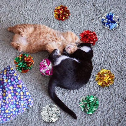 Silkfly 100 Pcs Polyester Film Crinkle Balls Cat Toys 2.36" Interactive Crinkle Ball, Colorful Balls Chew Toy for Cat Chase Ball Toys Attract Cats for Indoor Cats and Kittens to Keep Fit and Active