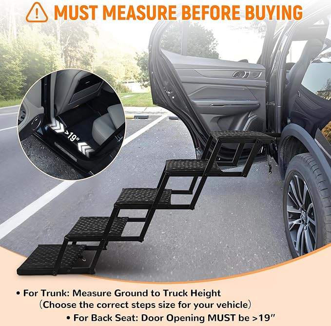 Dog Stairs for Car - Foldable Dog Ramps for Large Dogs with Non Slip Surface, Portable Dog Steps for Cars and SUV, Truck, Support Up to 200 Lbs