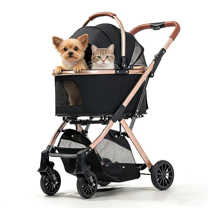 Lightweight Small Pet Stroller for Dogs & Cats, 33 Lbs Capacity Aluminum Alloy Puppy Stroller with Detachable Storage Basket