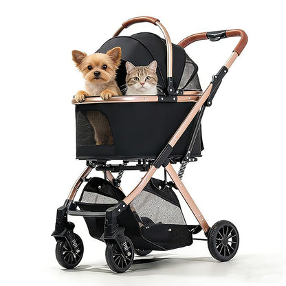 Lightweight Small Pet Stroller for Dogs & Cats, 33 Lbs Capacity Aluminum Alloy Puppy Stroller with Detachable Storage Basket