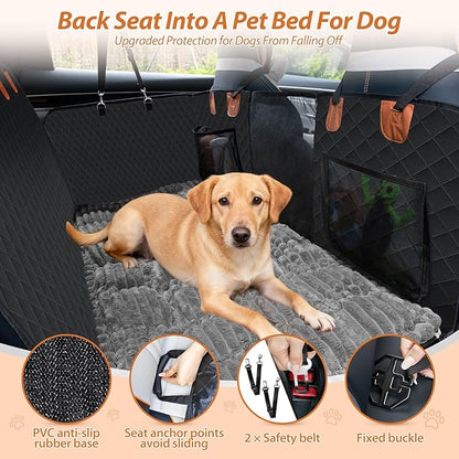 Dog Car Seat Cover Set for Back Seat, Back Seat Cover + Pet Bed Mat Perfect with Mesh Window, Hammock 600D Heavy Duty Scratch Proof Nonslip Durable Soft Back Seat Covers for Cars Trucks and SUVs