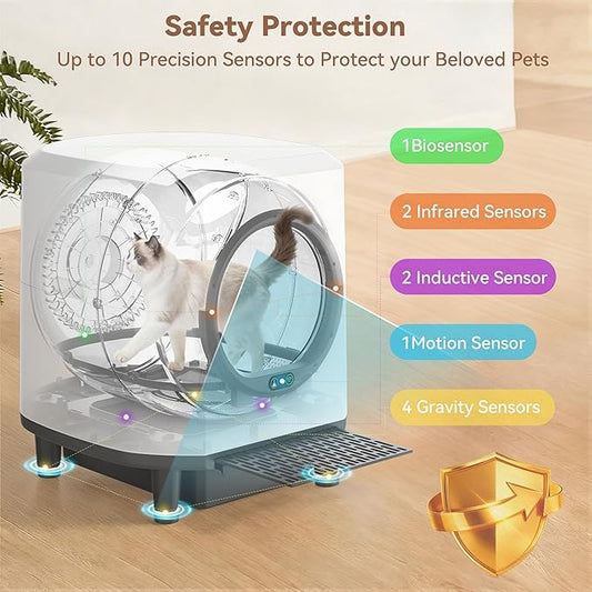 Self Cleaning Litter Box, Automatic Litter Box Self Cleaning 90L App-Controlled,Dual Safety Protection,1 Rolls Garbage Bags,White