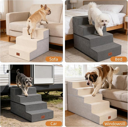 Dog Stairs for Small Dogs, 18" H, 4-Step Pet Steps for High Beds or Couches, Non-Slip Balanced Pet Ramp for Medium Cats,Indoor Dog Ladder, Beige