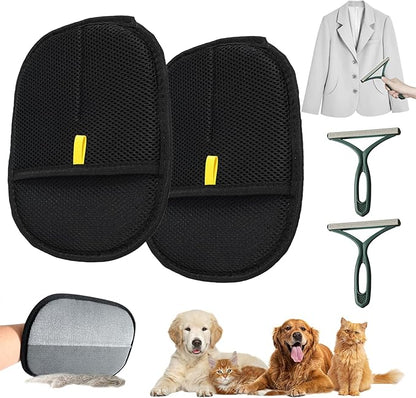 4pcs Pet Hair Remover Glove, Pet Hair Removal Tool, 2025 Electrostatic Pet Hair Removal Gloves for Dogs and Cats,for Pet Hair, for Couch, Clothes, Car, Carpet, Bed, Furniture(Black and dark