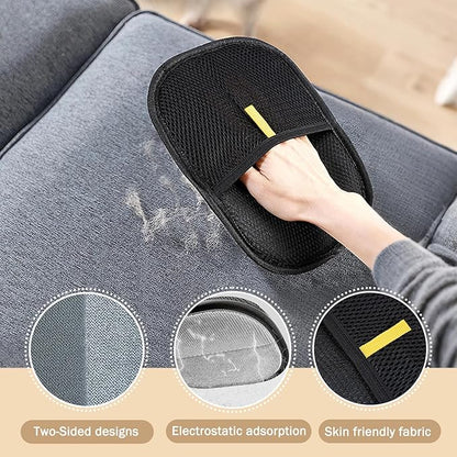 QQM 2026 Upgraded Pet Hair Removal Glove – Double-Sided, Reusable & Static Grooming Mitt for Cats & Dogs – Easily Remove Fur from Furniture, Couch, Carpet & Clothes