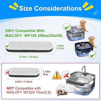 8PCS Dog Water Filter Compatible with MAILOFY WF100 256oz/2Gal/8L Large Automatic Pet Water Dispenser, Automatic Cat Bowl Filter Replacement for Dog Watering Dispenser for Large Dogs