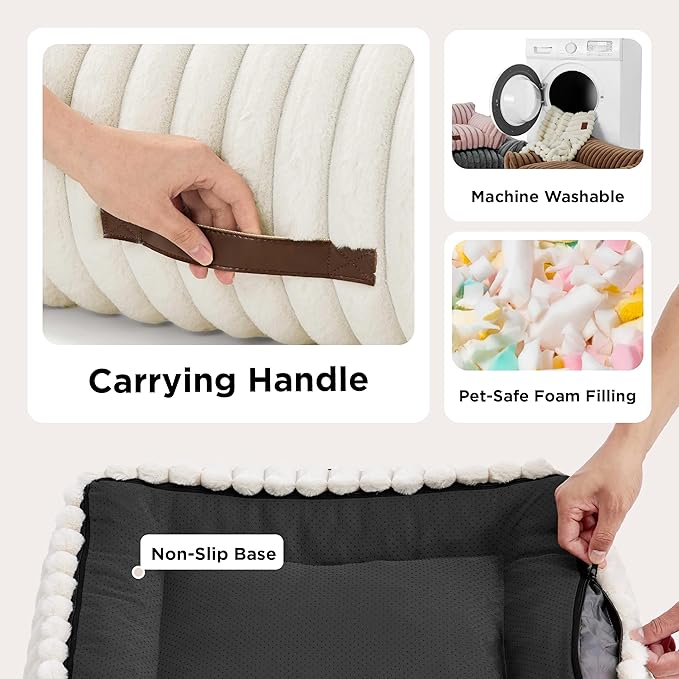 Bedsure Cute Cat Couch for Pets - Fluffy Cat beds with Premium Soft Corduroy Fleece, Fuzzy Cats beds for Indoor Cats with Removable Washable Cover, Supportive Pet Sofa, 24inch, Cream (Pack of 2)