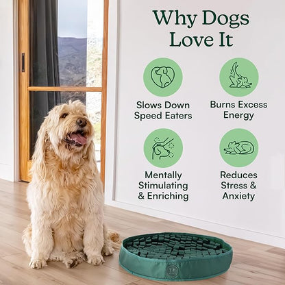 Reggie Stimulating Feeding Mat for Dogs, for Dog Calming Support, Reducing Speed Eating, and Mental Stimulation, 20" Large Diameter, Hunter Green