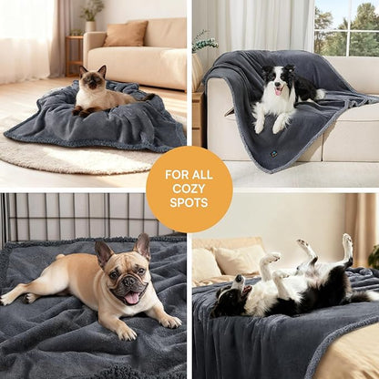 Waterproof Pet Blanket, Liquid Pee Proof Dog Blanket for Sofa Bed Couch, Reversible Sherpa Fleece Furniture Protector Cover for Small Medium Large Dogs Cats, Dark Gray Small（40" x 28"）