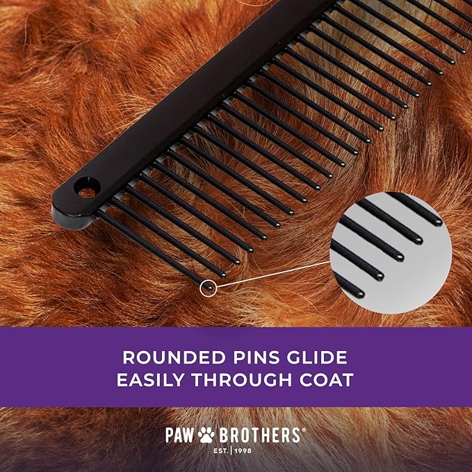 Ryan's Pet Supplies Paw Brothers Greyhound Style Comb for Dogs, Professional Grade Grooming Tool, Remove Knots and Tangles, True Teflon, Fine/Coarse, Ergonomic Handle, 7 inch