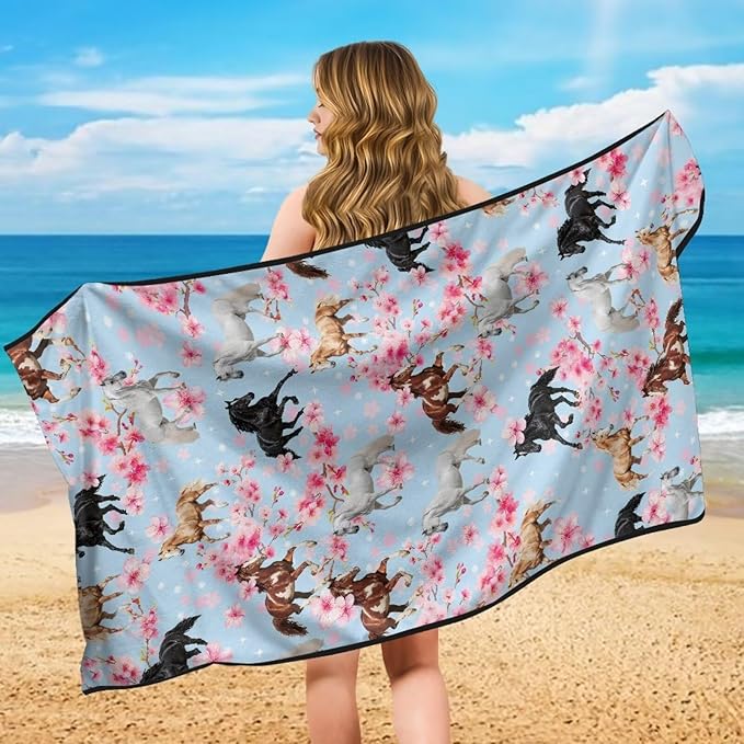 SEANATIVE Horse Flowers Sweat Towel Seat Cover, Car Seat Towel Protector, Car Seat Cushion Covers for Trucks SUV Jeep, Universal Seat Covers for Gym, Running, Swimming