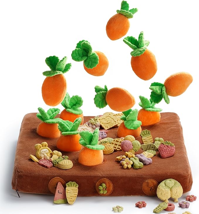 Nocciola Easter Carrot Dog Toys, 12PC Squeaky Carrots & Farm Snuffle Mat for Hide and Seek Snuffle Toys for Small and Medium Dogs, Easter Dog Toy