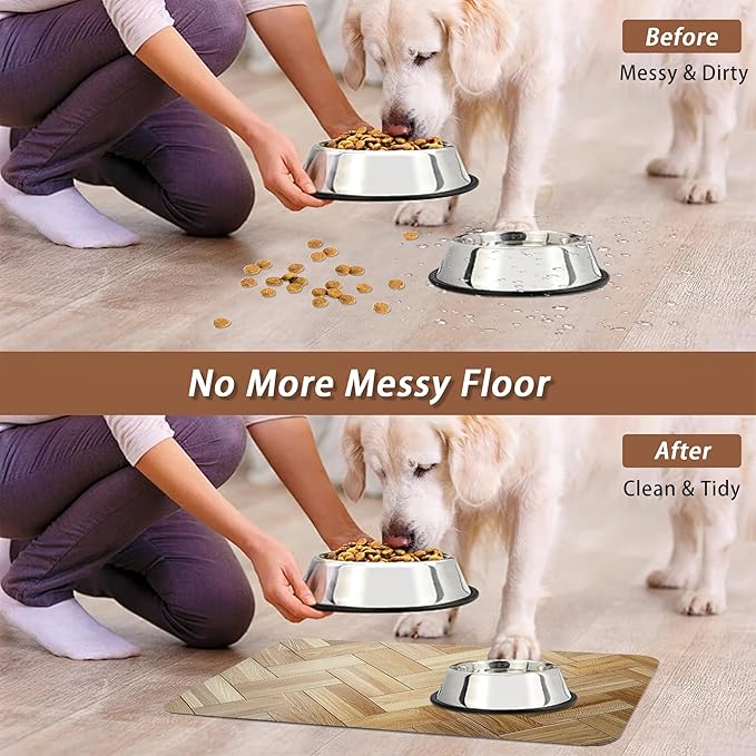 Vintage Wooden Dog Cat Food Mat,Boho Absorbent Pet Feeding Mat for Food and Water,Non-Slip Dog Bowl Mats Floor Protector 16"x24"
