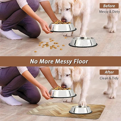 Vintage Wooden Dog Cat Food Mat,Boho Absorbent Pet Feeding Mat for Food and Water,Non-Slip Dog Bowl Mats Floor Protector 12"x20"