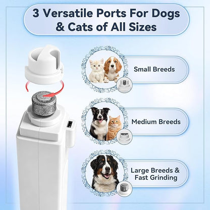 2-in-1 Dog Nail Clippers & Grinder with Light, Quiet Electric Pet Nail Trimmer for Large Medium Small Dogs & Cats, 3 Speeds, Rechargeable, Splash Guard & Safety Lock, Painless Grooming Tool (White)