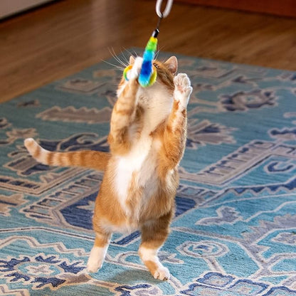 Squishy Face Studio Tough Teaser Interactive Chase Exercise Wand Toy with 2 Lures for Indoor and Outdoor Cats and Kittens