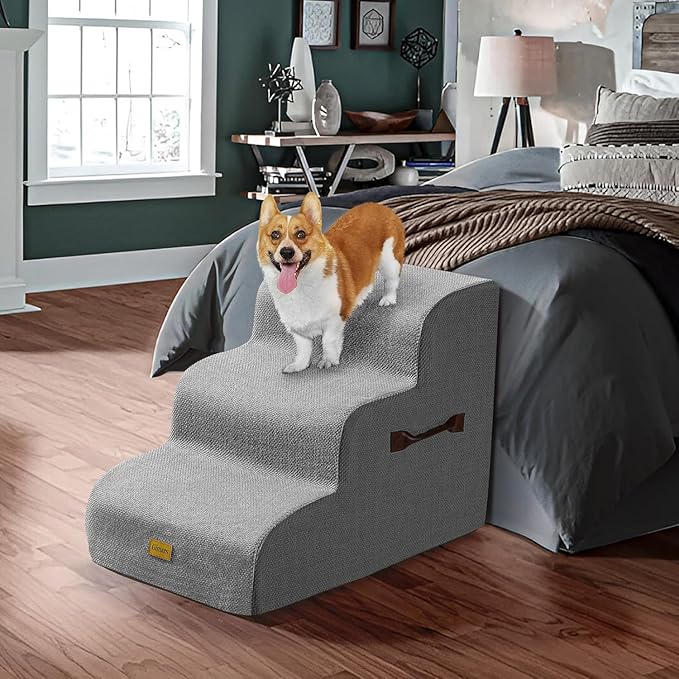 Gimars 30D High-Density Foam & Extra-Wide, Stable 3-Step Dog Stairs, 40cm High Pet Stairs with Washable Cover & Non-Slip Base, Portable Ramp for Small Dogs to Sofa, Bed, Couch, Car