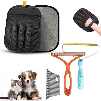 Pet Hair Removal Glove 4-in-1 Premium Dog Cat Hair Removal Glove & Brush Set Electrostatic Pet Hair Remover for Furniture Carpet Car Complete Grooming Bundle with Lint Remover Reusable Magic Brush