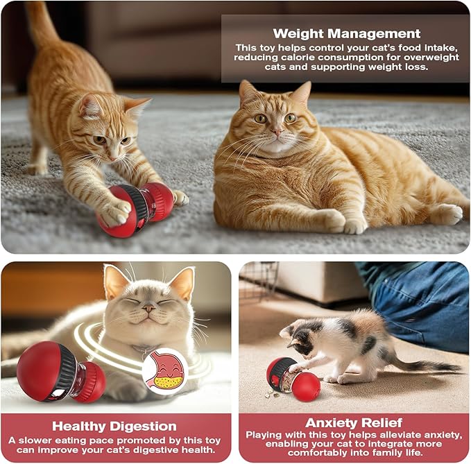 Treat Dispensing Cognitive Dog Toys Dog Puzzle Feeder Toy for Dogs and Cats with Bird Chirping Adjustable Food Dispenser Slow Feeding for Small Medium Large Dogs & Cats (Red)