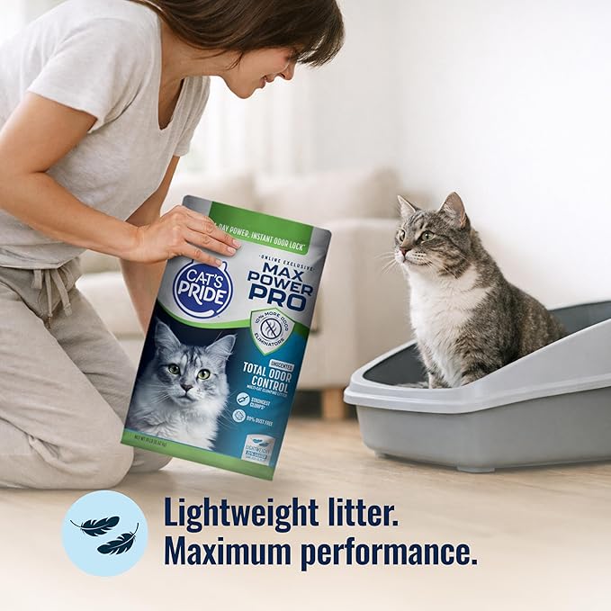 NEW Cat's Pride Max Power PRO Online-Exclusive: Total Odor Control - Up to 14 Days of Powerful Odor Control - Our Strongest Clumps - 99% Dust Free - Multi-Cat Litter, Unscented, 19 Pounds