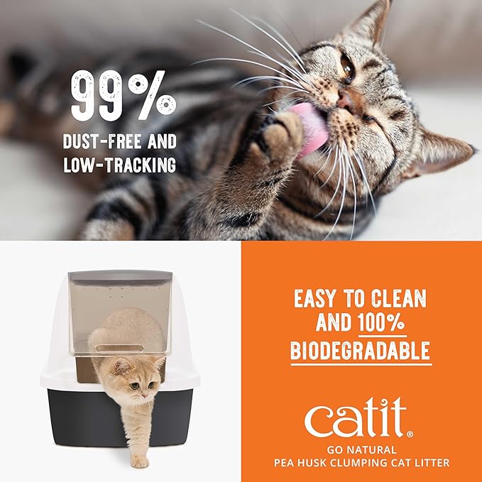 Catit - Go Natural Pea Husk Clumping Cat Litter - Dust Free,Easy Cleaning & Scooping,Flushable Kitty Litter with Odor Control & Subtle Fragrance - 12.3 Lbs,Vanilla Scented,(Pack of 2)