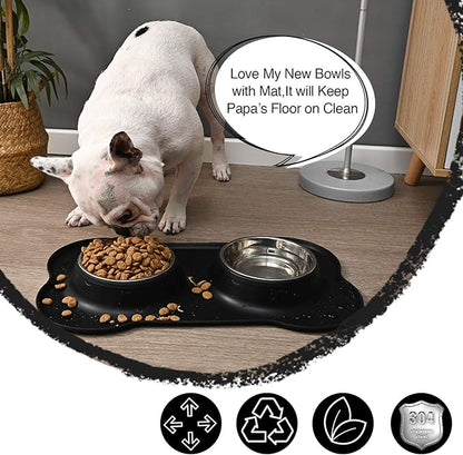 Dog Bowls 2 Stainless Steel Bowl for Pet Water and Food Feeder with Non Spill Skid Resistant Silicone Mat for Pets Puppy Small Medium Cats Dogs