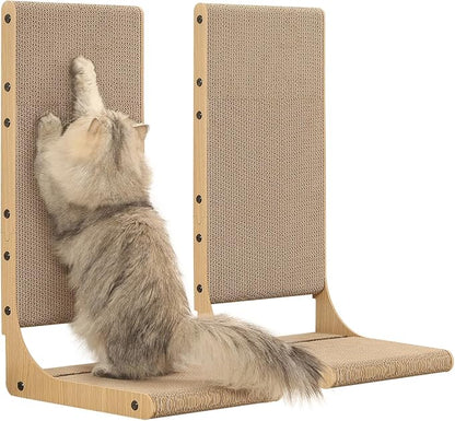 Zakkart 2-Pack Cat Scratching Board, 25.6'' Tall Cardboard L Shape Vertical Cat Scratchers for Indoor Cats, Cat Scratching Post for Wall and Couch, Large