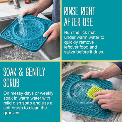 Messy Mutts Framed Silicone Therapeutic Licking Bowl Mat | 9.5" x 9.5" | Slow Feeder Mat for Boredom & Anxiety | Lick Pad for Dogs & Cats | Blue