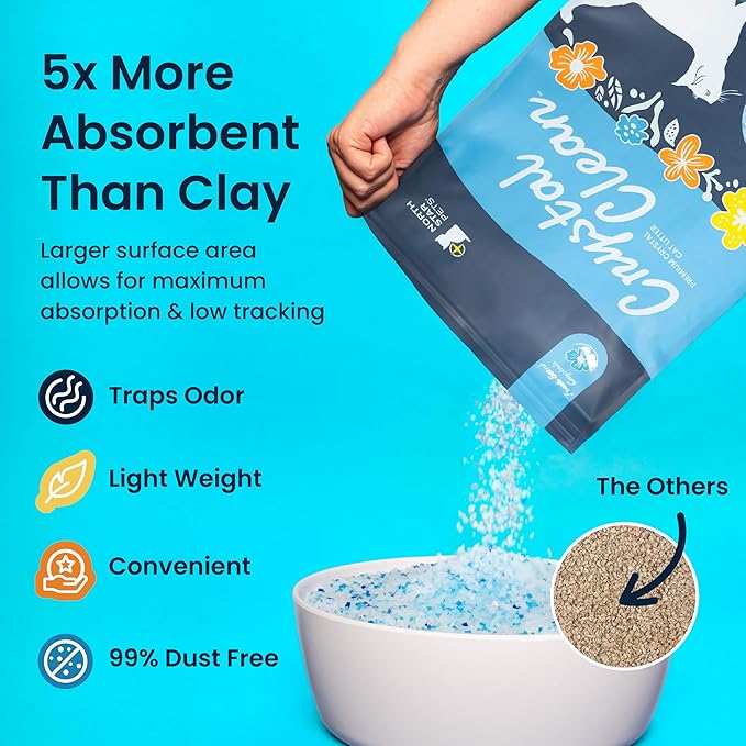 Crystal Clean Premium Fresh Scent Crystal Cat Litter with Odor Control (5X Faster), Best Lightweight, Non Clumping Kitty Litter to Absorb Urine, Dries Solid Waste (2X4.3 Lb Bags)