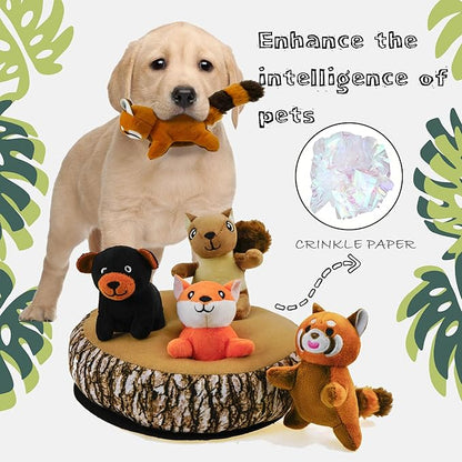 Hide and Seek Dog Toys, 2-in-1 Interactive Squeaky Puppy Toys with Detachable Non-Slip Base, Treat Dispensing & Flying Disc Fetch, Enrichment Toys for Small Medium Large Dogs
