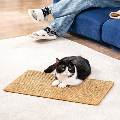 Cat Scratcher Mat,Sisal Cat Scratch Pad Rug,Wall Scratchers for Indoor Kitten Scratching&Stretching,Furniture Protector for Post&Sofas&Couch&Carpets&Floor,Kitty Bithday Gifts,Medium,Brown