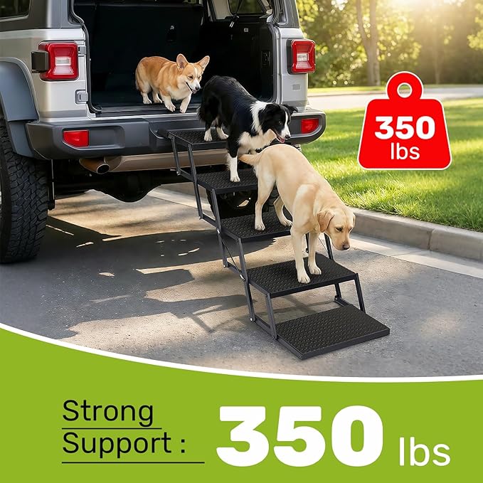 Foldable Dog Car Steps - Upgraded Non-Slip Pet Stairs for Large Dogs, Portable Metal Frame Dog Ramps for High SUV, Truck and Cars, Lightweight Pet Ladder with High Load-Bearing Capacity，Up to 350Lbs