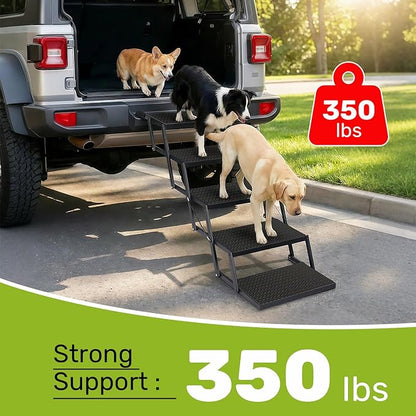 Foldable Dog Car Steps - Upgraded Non-Slip Pet Stairs for Large Dogs, Portable Metal Frame Dog Ramps for High SUV, Truck and Cars, Lightweight Pet Ladder with High Load-Bearing Capacity，Up to 350Lbs