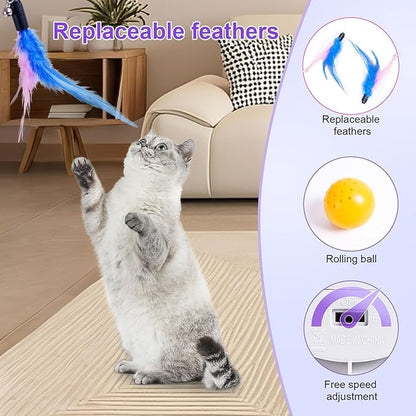 Cat Toys 3in1 Automatic Interactive Cat Toy for Indoor Cats,Interactive Kitten Toy, Fluttering Feather, Track Balls, Rotating Track Feather Enrichment Kitty Toys(Green)