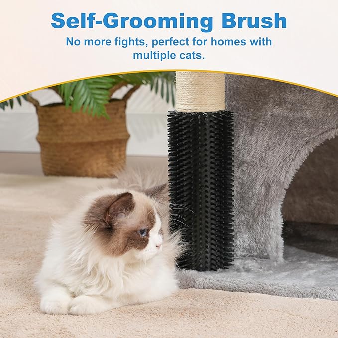 Hey-brother Cat Tree Tower with Extra Large Platform, Spacious Condo, 2 Cozy Hammocks, Self-Grooming Brush, Sisal Scratching Posts for Big Indoor Adult, Maine Coon, 35.4 Inches, Light Gray MPJ060W