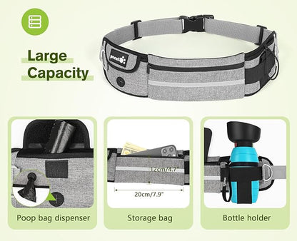 Pecute Dog Leash Hands Free 2 Dogs, Waist Belt Fanny Pack with Soft Padded, Dual Leash with Pouch, Two Handles, Durable Bungee, Dog Seat Belt, Running Walking Hiking Biking