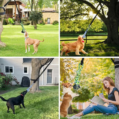 Dog Bungee Hanging Toy, Tree Tugger Rope Pulling Tug of War Toy for Aggressive Chewers Middle Large Dogs to Exercise Solo Play, Interactive Tether Tug Outdoor Dog Toy, 2 Chew Rope Toys