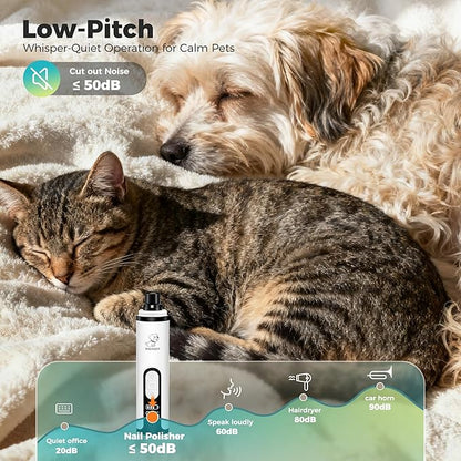 Upgraded Silent Dog Nail Grinder, Cordless Grooming Pro Nail Grinder with 3 Adjustable Speeds & Led Light, Painless Paws Grooming for Small Medium Large Dogs & Cats (2 Replacement Heads)