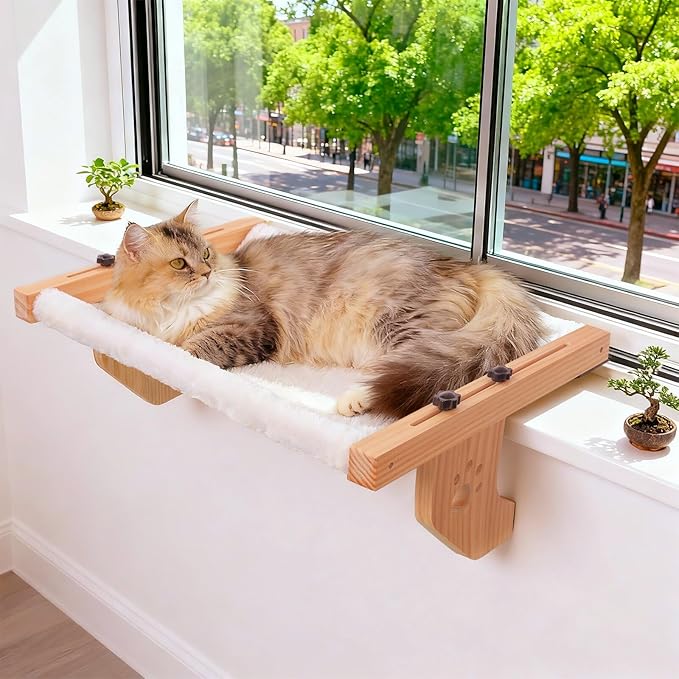 ESPETS Cat Window Sill Perch, Sturdy Cat Hammock Beds Window Seats with Soft Cusion, Large Cats and Kittens-22.5 Inch (White)