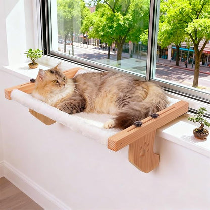 ESPETS Cat Window Sill Perch, Sturdy Cat Hammock Beds Window Seats with Soft Cusion, Large Cats and Kittens-22.5 Inch (White)