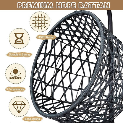 Cat Swing Bed with Stand & Cushion Indoor Outdoor, Cat Egg Chair with Rattan Wicker Appearance, Indoor Hanging Swinging Hammocks Cats Bed for Cat, Dogs, and Small Animals (Gray)