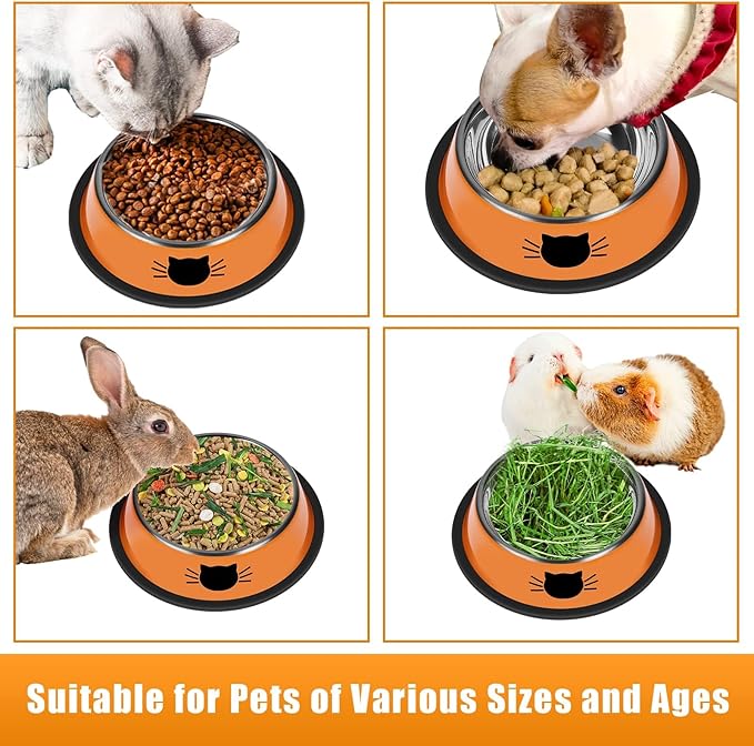 Serentive 2 Pcs Non-Slip Stainless Steel Small Cat Food Bowls - Unbreakable, Thicken 7 Oz Cat Dishes - Indoor, Removable Rubber Base, Easily Clean, Lovely Color