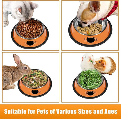 Serentive 2 Pcs Non-Slip Stainless Steel Small Cat Food Bowls - Unbreakable, Thicken 7 Oz Cat Dishes - Indoor, Removable Rubber Base, Easily Clean, Lovely Color