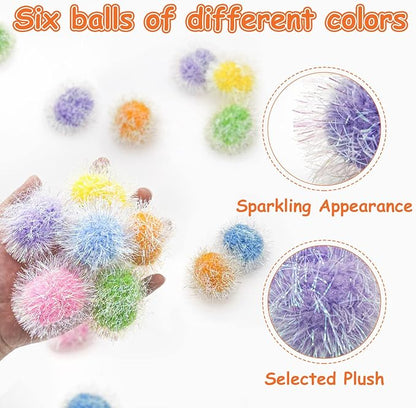 Andiker Cat Sparkle Balls, 6pcs 2.36 Inches Cat Pom Pom Ball Glitter Tinsel Kitten Balls Toy Foil Fuzzy Ball for DIY Craft Colorful Interactive Cats Toys for Indoor Cats to Keep Fit and Active (6Pcs)