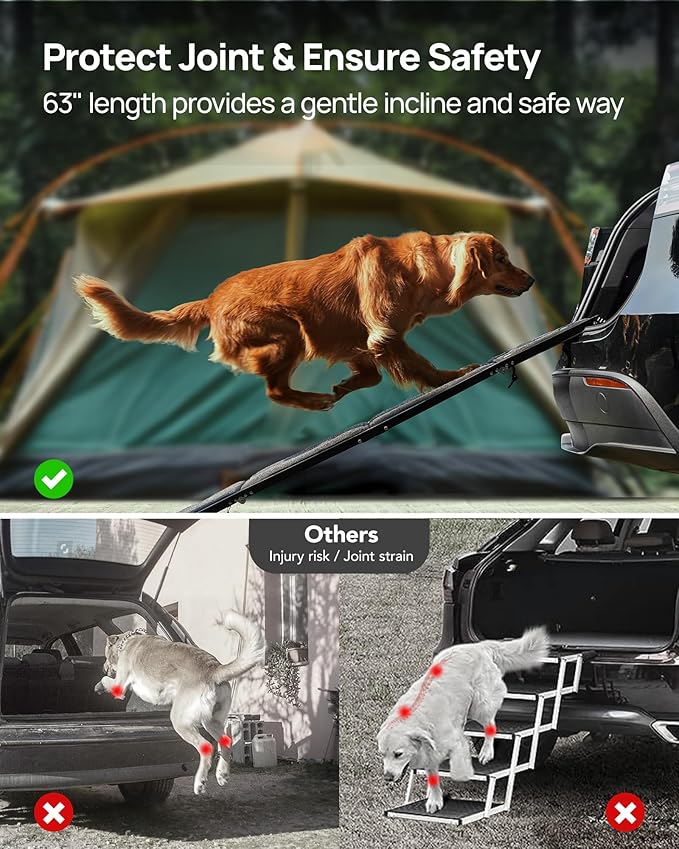 PetThem Upgraded Dog Ramp for Car 63" Long & 19.7" Wider Portable Dog Ramps for Large Dogs with Non-Slip Rug Surface for SUV Car & Truck, Up to 250LBS
